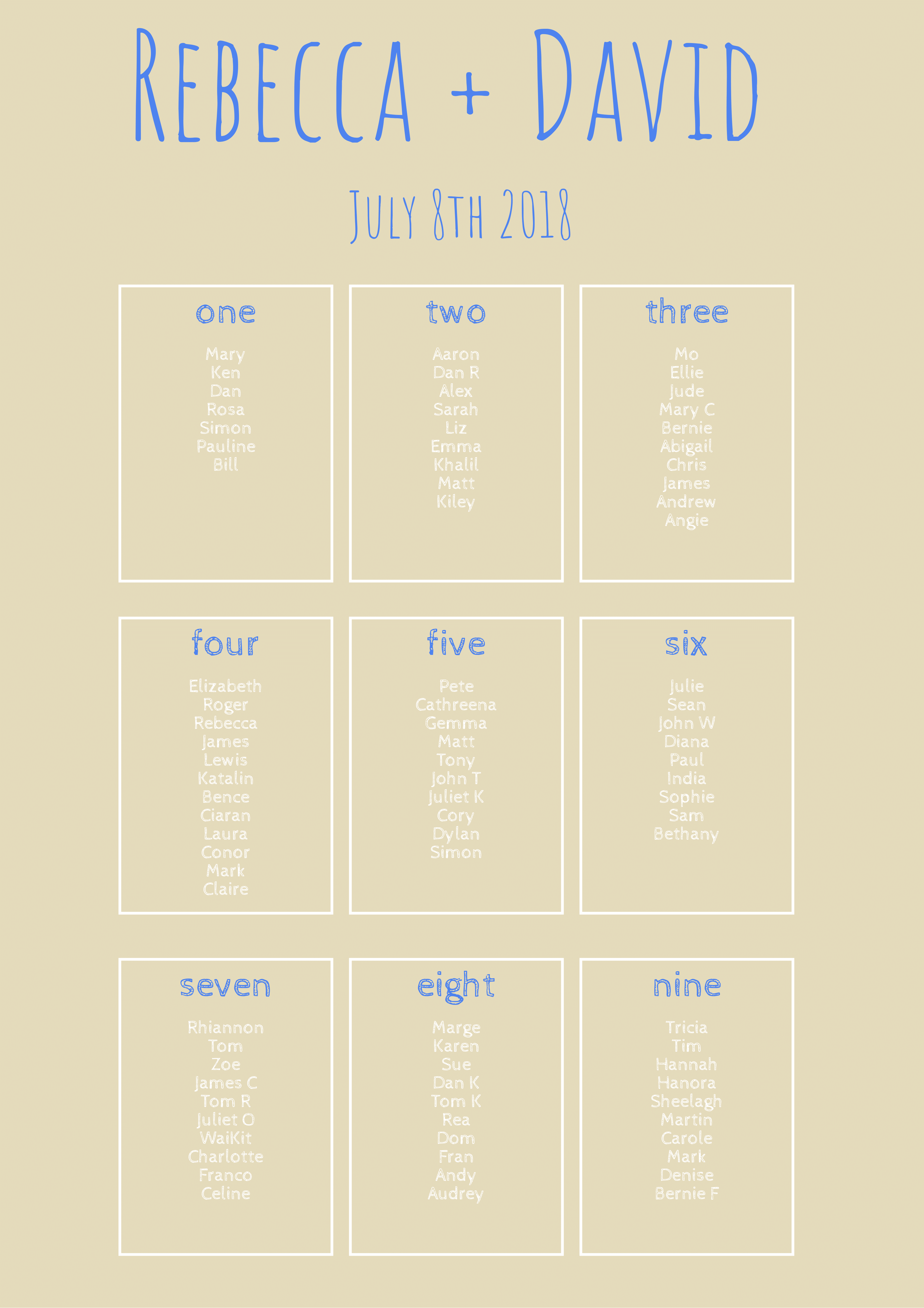 A2 table plan hessian and blue